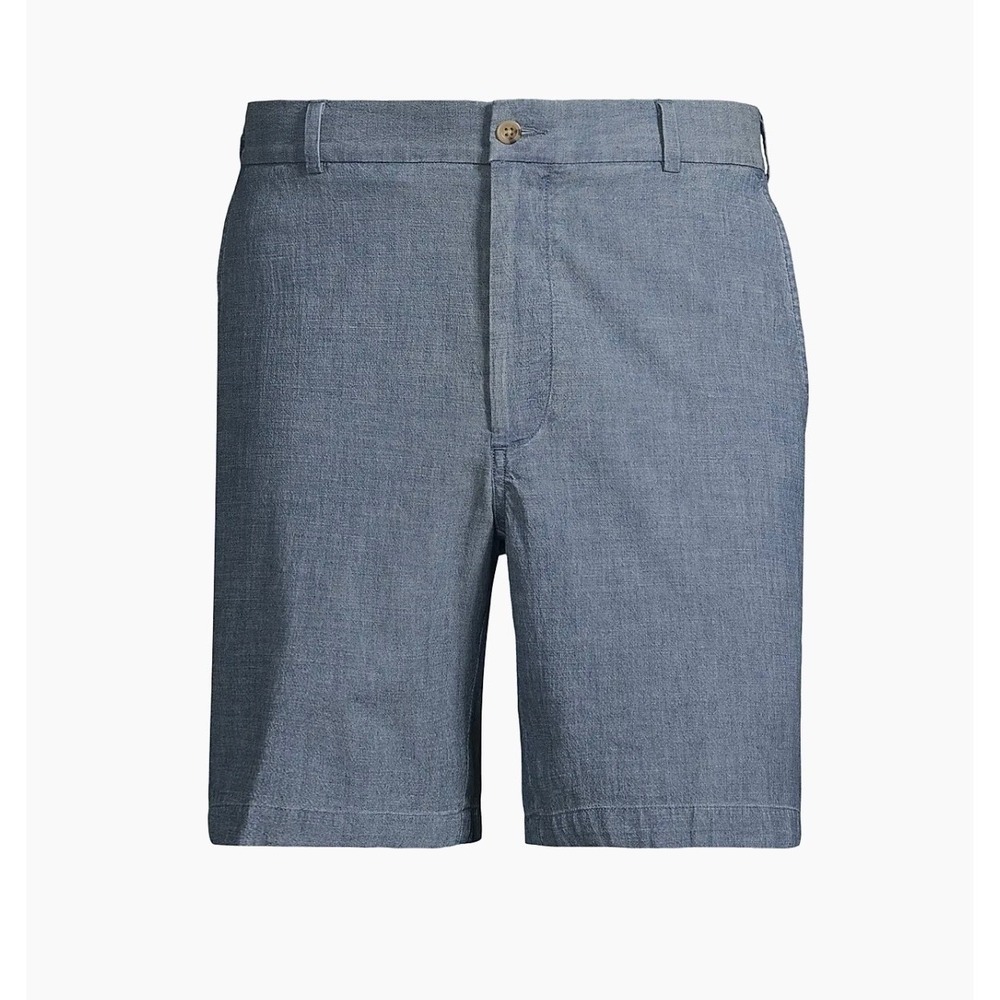Peter Millar Crown Chambray Flat-Front Shorts Indigo Blue Mens Size 36 9 Inseam